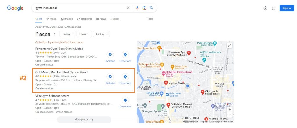 local SEO growth for Cult fit